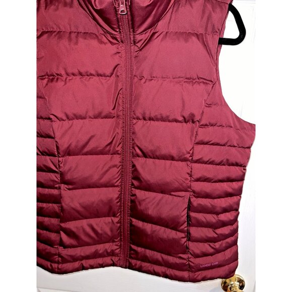 LANDS' END Quilted Feather Down 600 Puffer Vest Size L 14-16 Jacket Top Burgundy - Picture 3 of 12